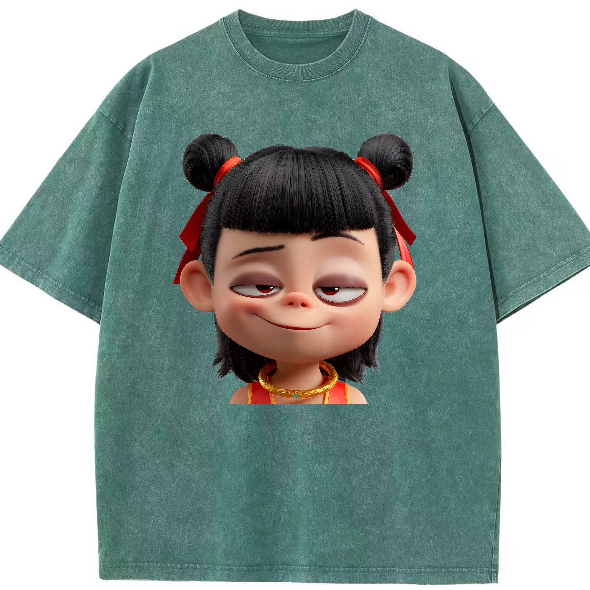 （画像用） Ne Zha 2 ナタ 魔童の大暴れ 綿100% ヴィンテージ風 半袖Tシャツ（フロントプリント）